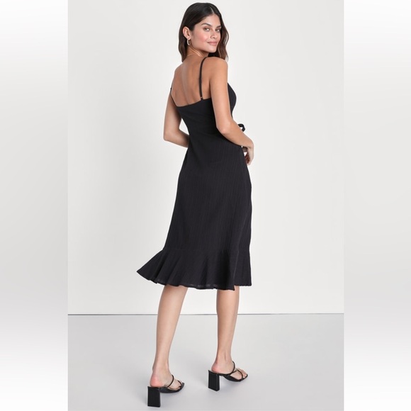 Lulus Cruise to Capri Black Belted Button Front Midi Dress - Picture 3 of 10